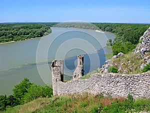 Slovakia, Maiden Tower of Devin Castle, Danube and Morava rivers