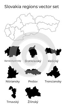 Slovakia map with shapes of regions.