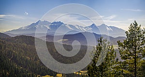 Slovakia mountain landscape. Nature fields. High Tatras, Europe, Belianske Tatry. Happy woman on the sunset in nature in summer wi