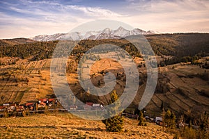 Slovakia mountain landscape. Nature fields. High Tatras, Europe, Belianske Tatry.