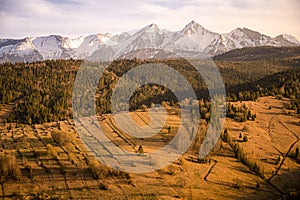 Slovakia mountain landscape. Nature fields. High Tatras, Europe, Belianske Tatry.