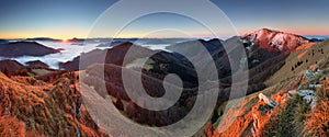 Slovakia mountain peak Osnica at sunrise - autumn panorama