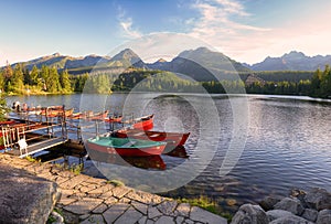 Slovakia mountain Tatras - Strbse pleso lake at sunrise