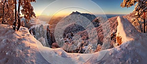 Slovakia mountain, Winter landscape at sunset, Sulovske skaly