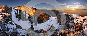 Slovakia mountain at winter, peak Tlsta at sunset, Fatra