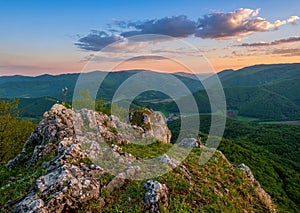 Slovakia - Muranska planina, green mountain landscape. Ciganka hill, Muran castle ruins, Slovak republic, central Europe.