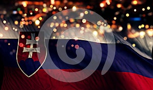 Slovakia National Flag Light Night Bokeh Abstract Background