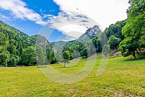 Slovakia national parkland Mala Fatra - view from Maly Rozsutec mountain to nearby hills and valleys. Sunny summer day, tourism