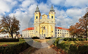 Slovakia - Nitra, Church of Saint Ladislav in square and park photo