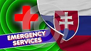 Slovakia Realistic Flag with Emergency Services Title Fabric Texture 3D Illustration