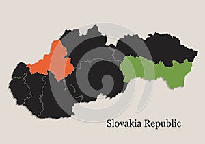 Slovakia Republic map Black colors blackboard separate states individual