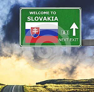 Slovakia road sign against clear blue sky