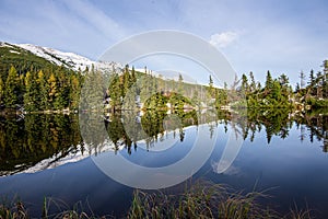 Slovakia Tatra mountain lakes in misty weather