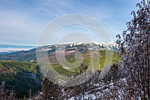 Slovakia tatra mountain peaks under snow in winter time