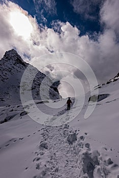 Slovakia tatra mountain tourist hiking trails under snow in winter time