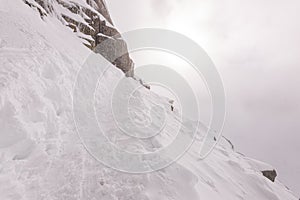 Slovakia tatra mountain tourist hiking trails under snow in winter time