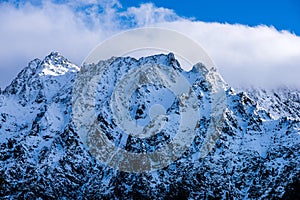 Slovakia tatra mountain tourist hiking trails under snow in winter time