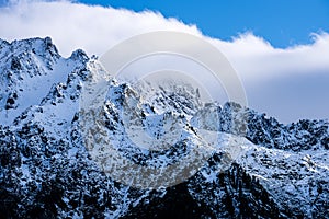 Slovakia tatra mountain tourist hiking trails under snow in winter time