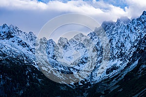 Slovakia tatra mountain tourist hiking trails under snow in winter time