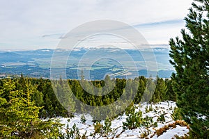 Slovakia tatra mountain tourist hiking trails under snow in winter time