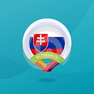 Slovakia vector flag map location pin. European football 2020 tournament final stage. Official championship colors and style