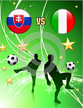 Slovakia versus Italy on Abstract Green Stars Background