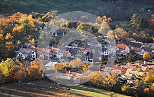 Slovakia village at autumn sunset landscape with house - Plavecke Podhradie