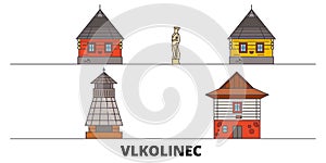 Slovakia, Vlkolinec flat landmarks vector illustration. Slovakia, Vlkolinec line city with famous travel sights, design