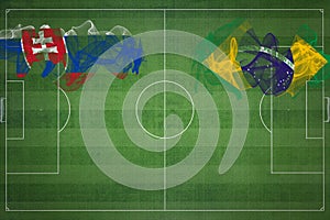 Slovakia vs Brazil Soccer Match, national colors, national flags, soccer field, football game, Copy space