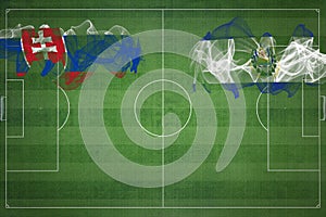 Slovakia vs El Salvador Soccer Match, national colors, national flags, soccer field, football game, Copy space