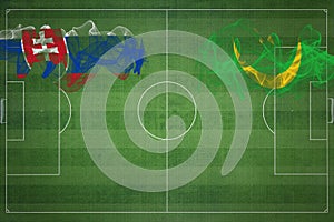 Slovensko vs Mauritánia futbalový zápas, národné farby, národné vlajky, futbalové ihrisko, futbalový zápas, kopírovať priestor