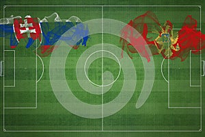 Futbalový zápas Slovensko vs Čierna Hora, národné farby, národné vlajky, futbalové ihrisko, futbalový zápas, kopírovať priestor