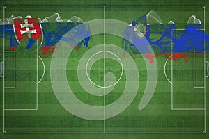 Slovensko vs slovinsko fotbalový zápas, národní barvy, státní vlajky, fotbalové hřiště, fotbalový zápas, kopírování vesmíru