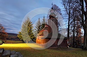 Slovakia - Wooden church in Semetkovce at night