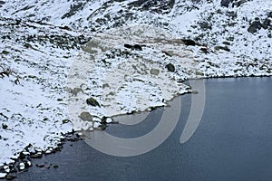 Slovakian carpathian mountain lake in autumn. zabie pleso