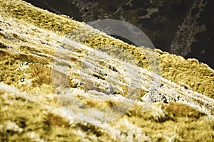 Slovakian carpathian mountains in autumn. frosty grass on summit