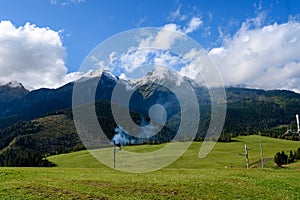 Slovakian carpathian mountains in autumn with green forests