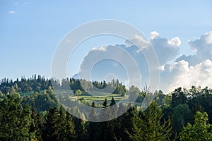 Slovakian carpathian mountains in autumn with green forests