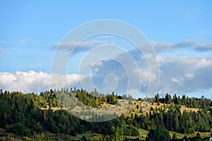 Slovakian carpathian mountains in autumn with green forests