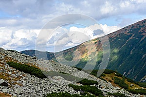 Slovakian carpathian mountains in autumn with green forests