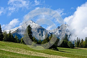 Slovakian carpathian mountains in autumn with green forests