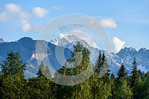 Slovakian carpathian mountains in autumn with green forests