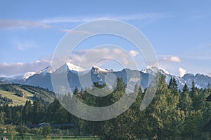 Slovakian carpathian mountains in autumn with green forests - vi