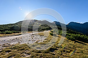 Slovakian carpathian mountains in autumn. hiking trail on top of