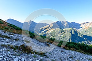 Slovakian carpathian mountains in autumn. hiking trail on top of