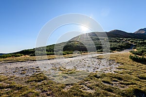 Slovakian carpathian mountains in autumn. hiking trail on top of