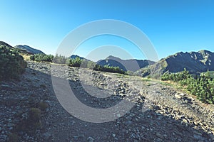 Slovakian carpathian mountains in autumn. hiking trail on top of