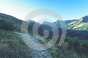 Slovakian carpathian mountains in autumn. hiking trail on top of