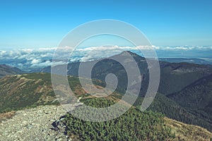 Slovakian carpathian mountains in autumn. hiking trail on top of