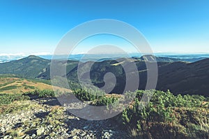 Slovakian carpathian mountains in autumn. hiking trail on top of